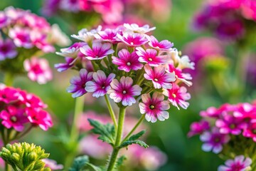 Fototapeta premium Depth of Field Garden verbena plant pink and white small flowers blooms in the garden in summer