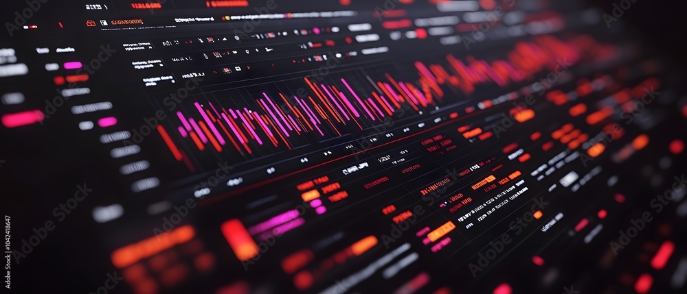Poster abstract data visualization with vibrant colors and waveforms.