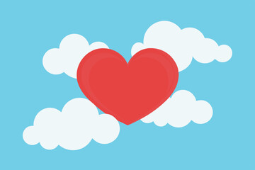 A heart floating on clouds. Luxurious heart symbol Valentine graphic design.