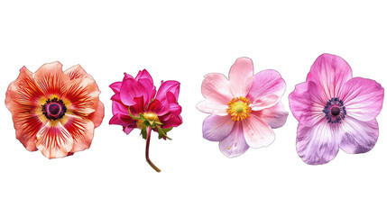 Fototapeta premium Various collection of colorful flowers isolated on transparent background