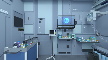 宇宙船内の病室　3DCGレンダリング