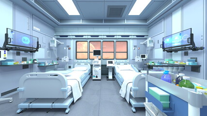 Obraz premium 宇宙船内の病室 3DCGレンダリング