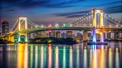 Obraz premium Depth of Field Rainbow bridge illuminated at night in Tokyo Odaiba area in early spring