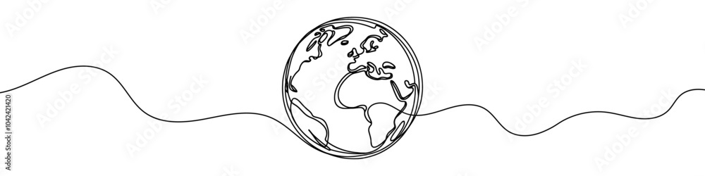 Poster continuous linear drawing of the globe. single-line drawing of the earth. globe in one line style. v