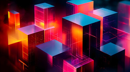 Abstract digital cubes in vibrant colors creating a futuristic scene.