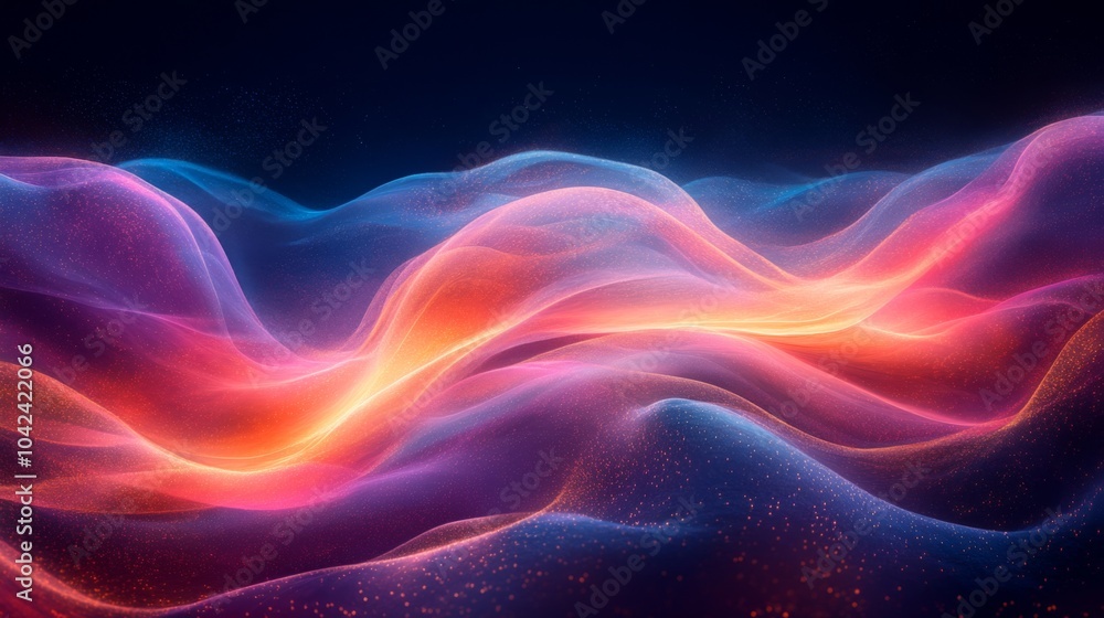 Poster Vibrant waves of color flow gracefully against a dark backdrop, creating a mesmerizing light display that captivates the viewer's eye.