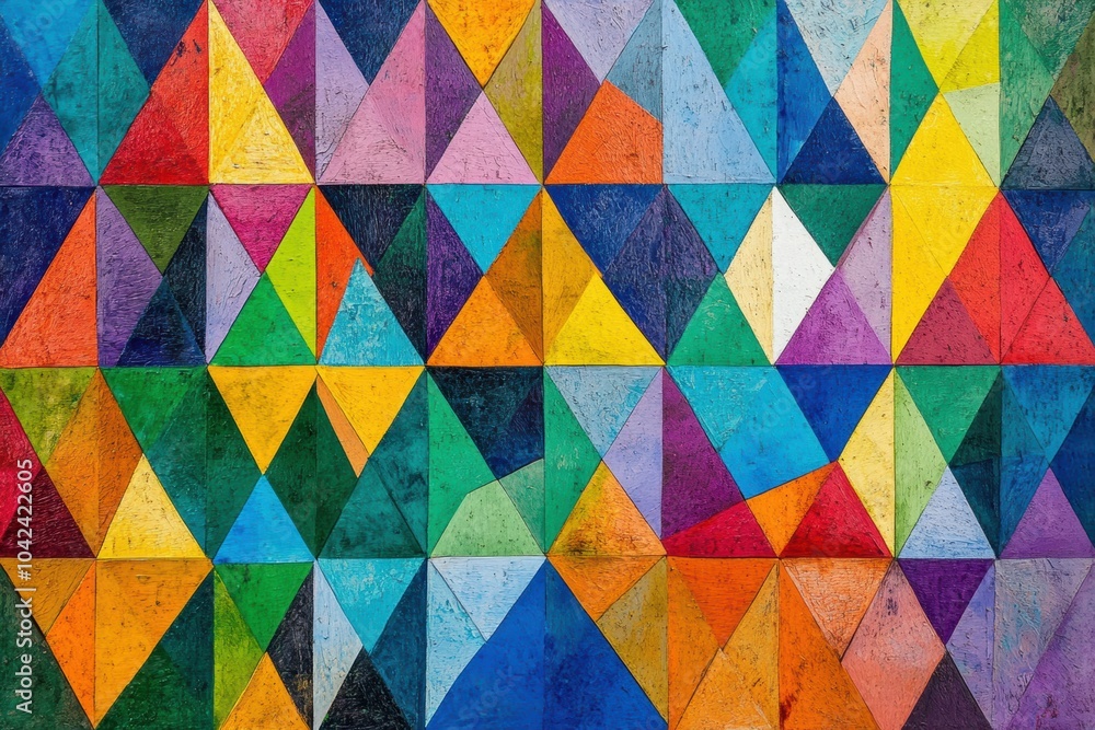 Poster vibrant triangular shapes in various colors form a captivating geometric pattern, showcasing abstrac