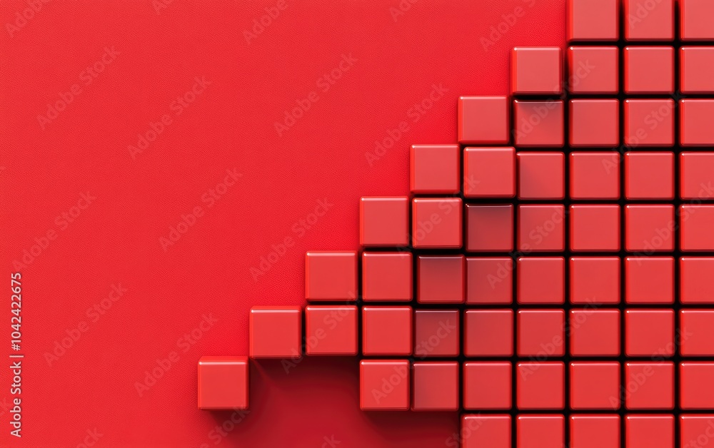 Poster an abstract arrangement of red cubes forming a geometric pattern on a red background.