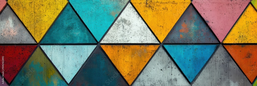 Aufkleber vivid triangular shapes arranged in a geometric pattern create a striking visual against a textured 