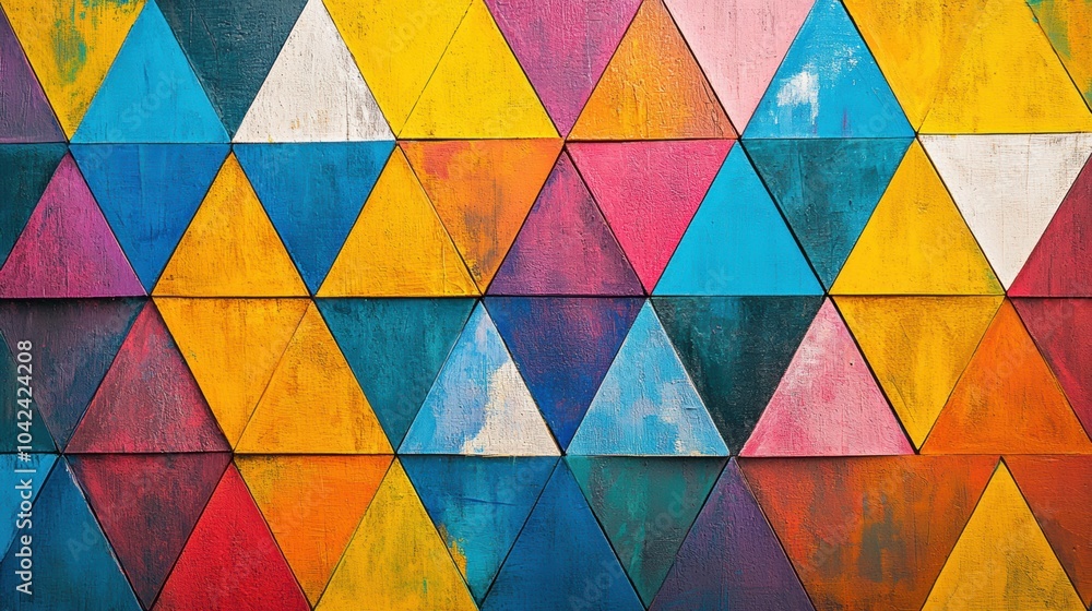 Poster a vibrant tapestry of carefully arranged triangular shapes creates a striking geometric abstraction 
