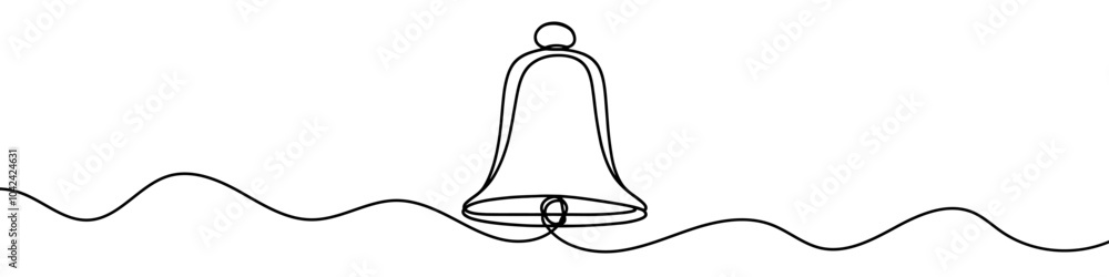 Poster continuous line drawing a bell with sound wave shape