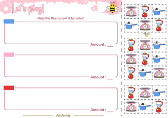 Sorting game help the Bee tidy it up by the color with kitchen set 2.ai