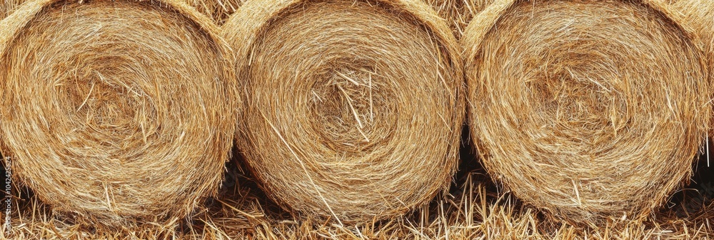 Poster stacks of golden hay lined up against a backdrop of vibrant fall colors on a sunny day, showcasing t