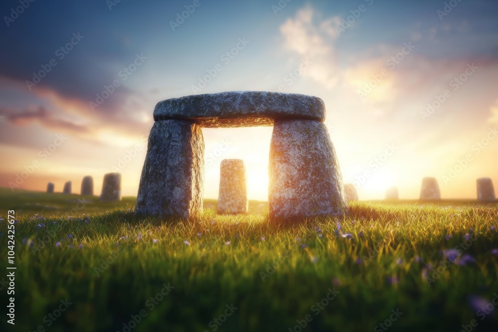 Aufkleber a stone structure with a small archway in the middle of a field