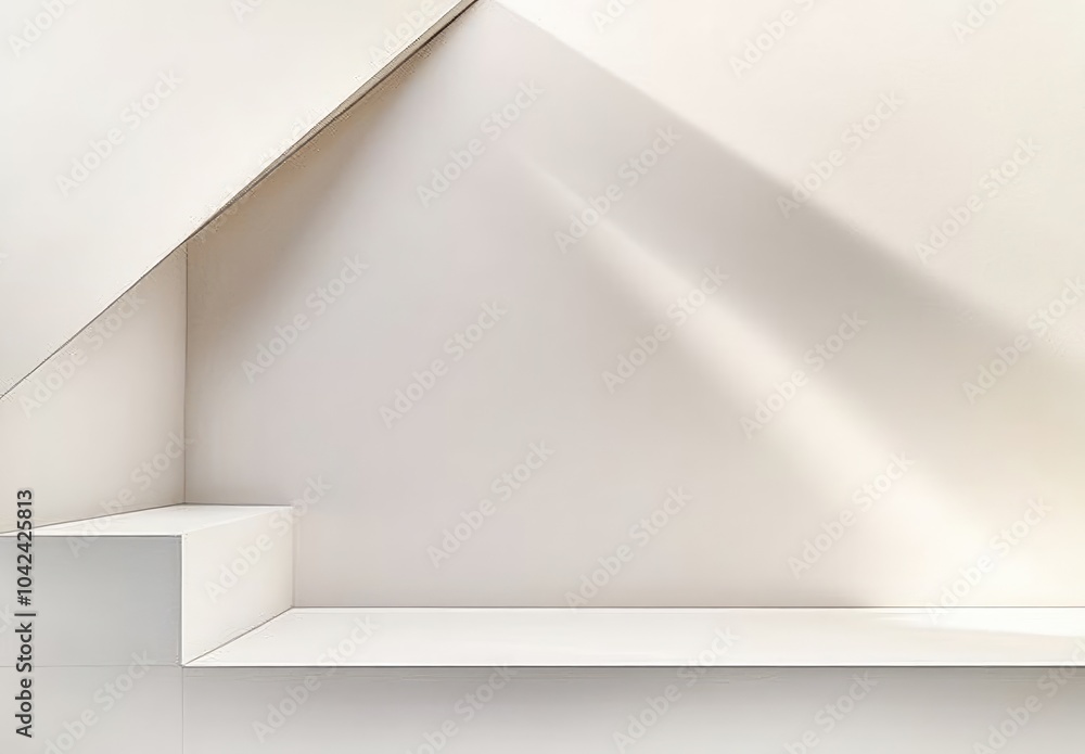 Poster a minimalist interior design showcasing clean lines and soft shadows in a neutral space.