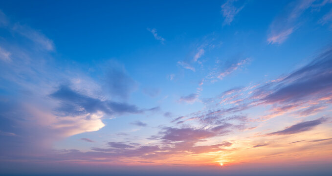 Beautiful dramatic scenic sunset sky background
