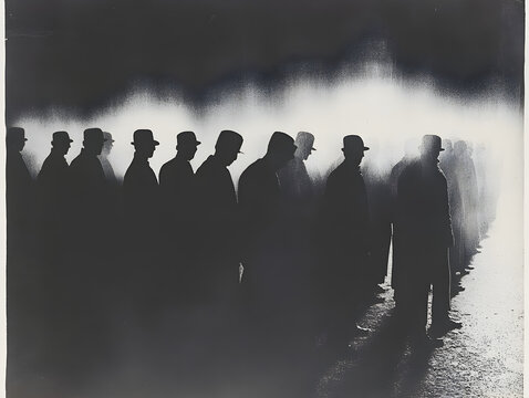 Eerie Silhouettes in Fog Capturing Anonymity and Mystery in a Vintage Urban Landscape