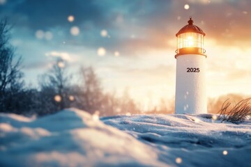 A lighthouse with the number 2025 on it