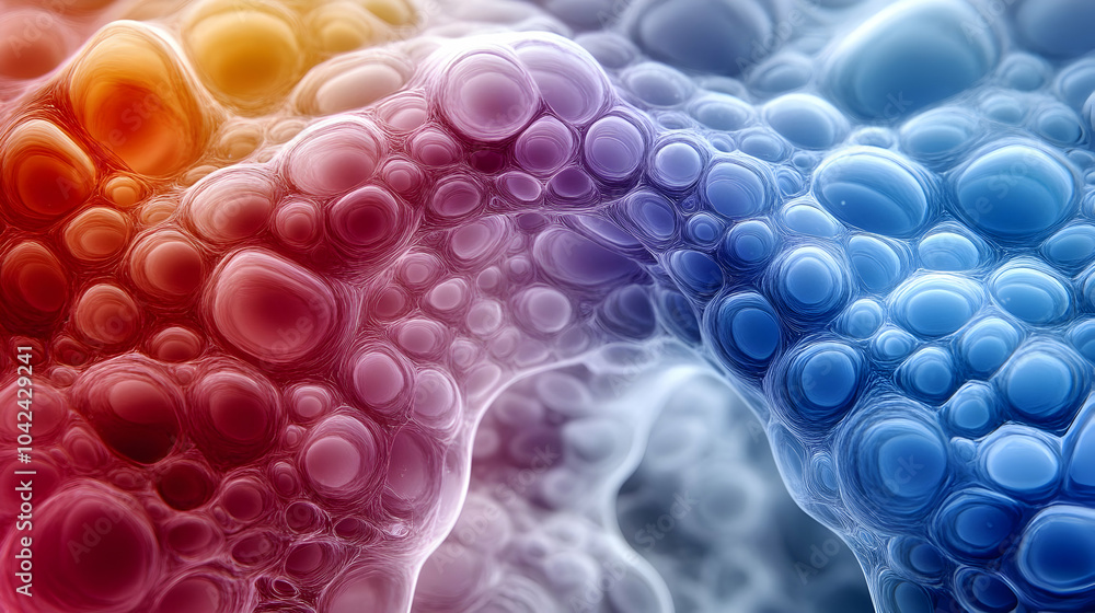 Poster abstract image of colorful, bubble-like structures.