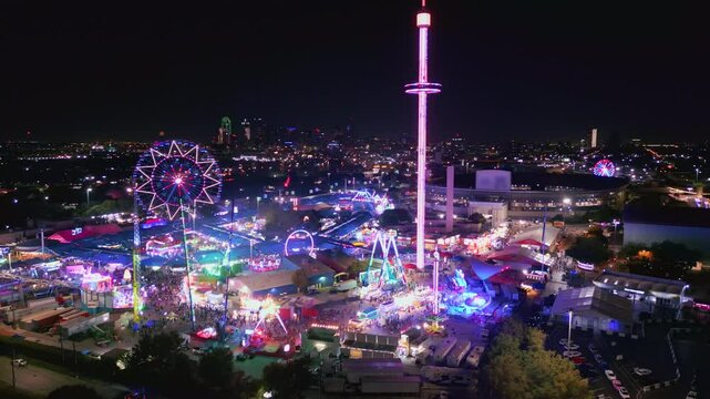 Texas State Fair and Dallas Skyline at Night