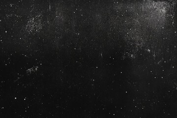 Dark space scene with grunge texture, stars, planet, and vintage film grain effect.