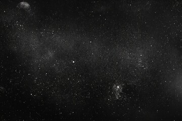 Fototapeta premium Dark space scene with grunge texture, stars, planet, and vintage film grain effect.