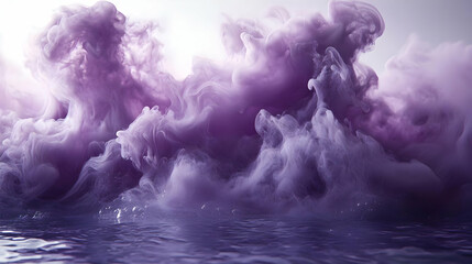 Fototapeta premium Ethereal purple smoke rising from a tranquil water surface.