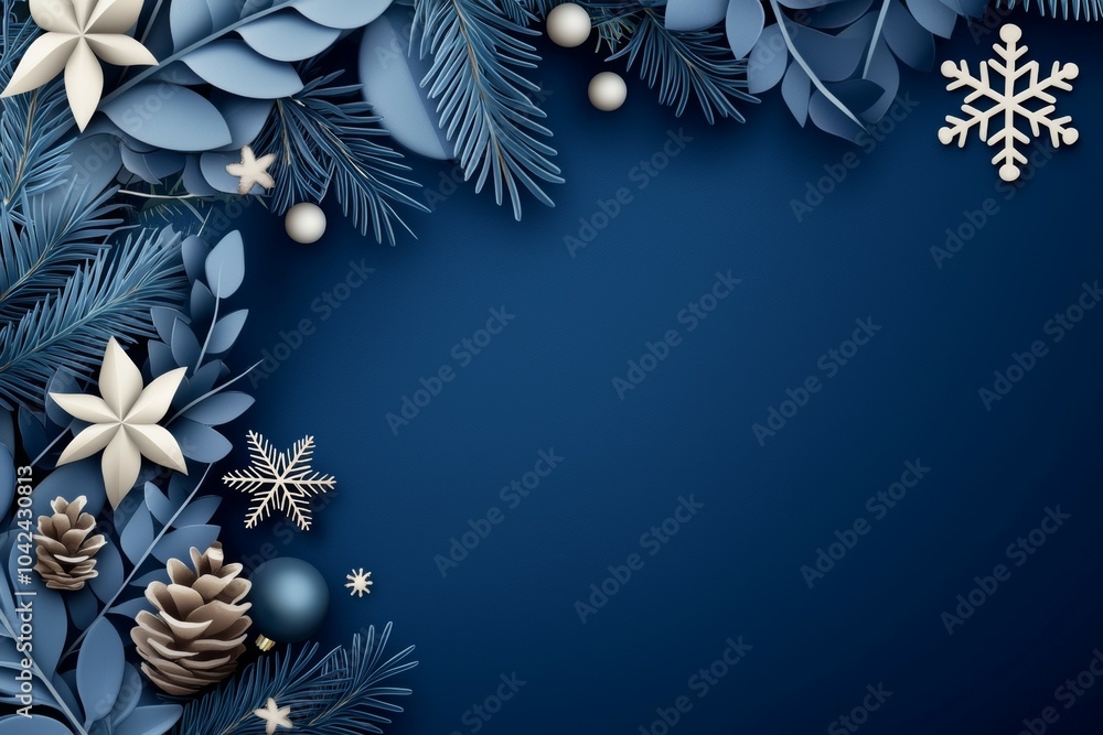 Canvas Prints A blue background with white flowers and snowflakes