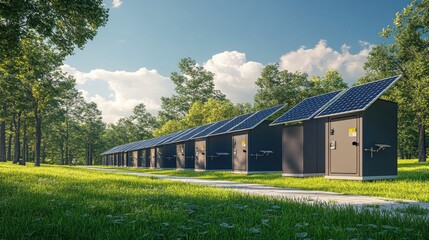 Obraz premium Solar panels on storage units. This image showcases the use of renewable energy.
