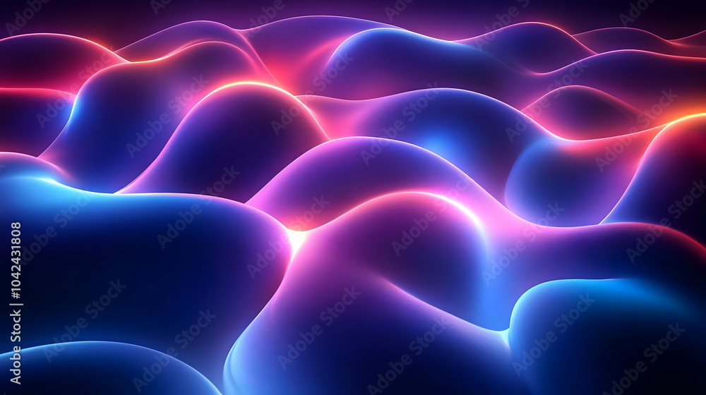 Poster abstract glowing waves in vibrant colors creating a dynamic visual.