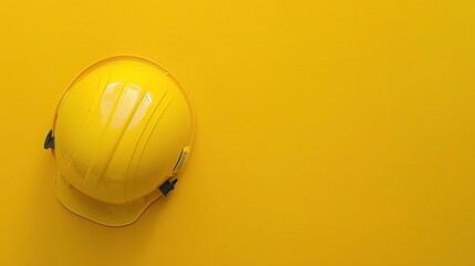 Safety construction helmet on yellow background - a symbol of protection and caution. This image features a safety construction helmet placed on a bright yellow background