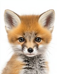Obraz premium Mystic portrait of baby Swift Fox, copy space on right side, Headshot, Close-up View, isolated on white background