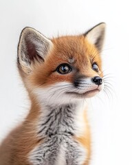 Mystic portrait of baby Swift Fox, copy space on right side, Headshot, Close-up View, isolated on white background
