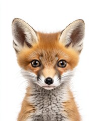 Mystic portrait of baby Swift Fox, copy space on right side, Headshot, Close-up View, isolated on white background
