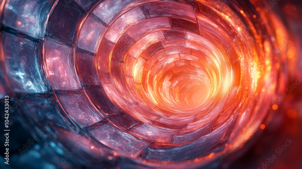 Aufkleber The scene captures a captivating spiral tunnel filled with luminous red and blue colors, creating a sense of depth and movement. The intertwined patterns draw the viewer's attention inward.