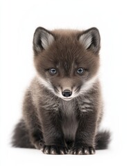 Obraz premium the baby Arctic Fox , portrait view, white copy space on right, Isolated on white Background