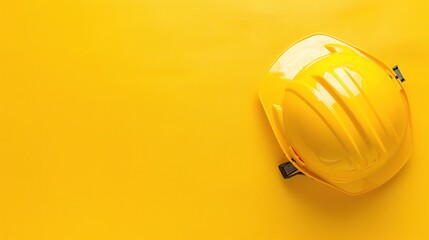 Safety construction helmet on yellow background - a symbol of protection and caution. This image features a safety construction helmet placed on a bright yellow background