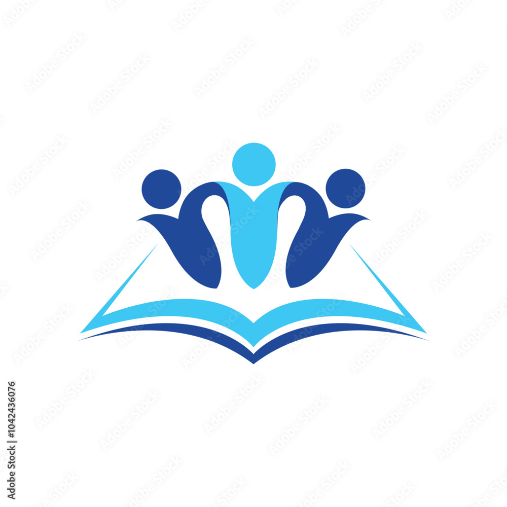 Poster this is a simple flat design that depicts a book with three abstract people together on top of it in