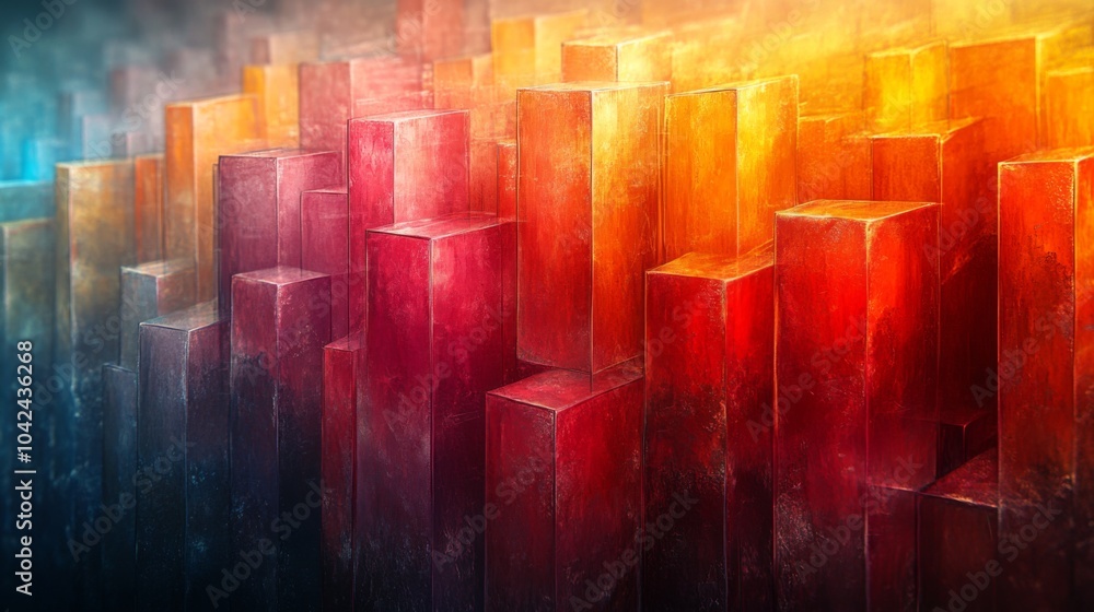Poster The artwork features a mesmerizing arrangement of geometric shapes in warm gradients, showcasing rich reds, oranges, and yellows. The dynamic forms create depth and visual interest.