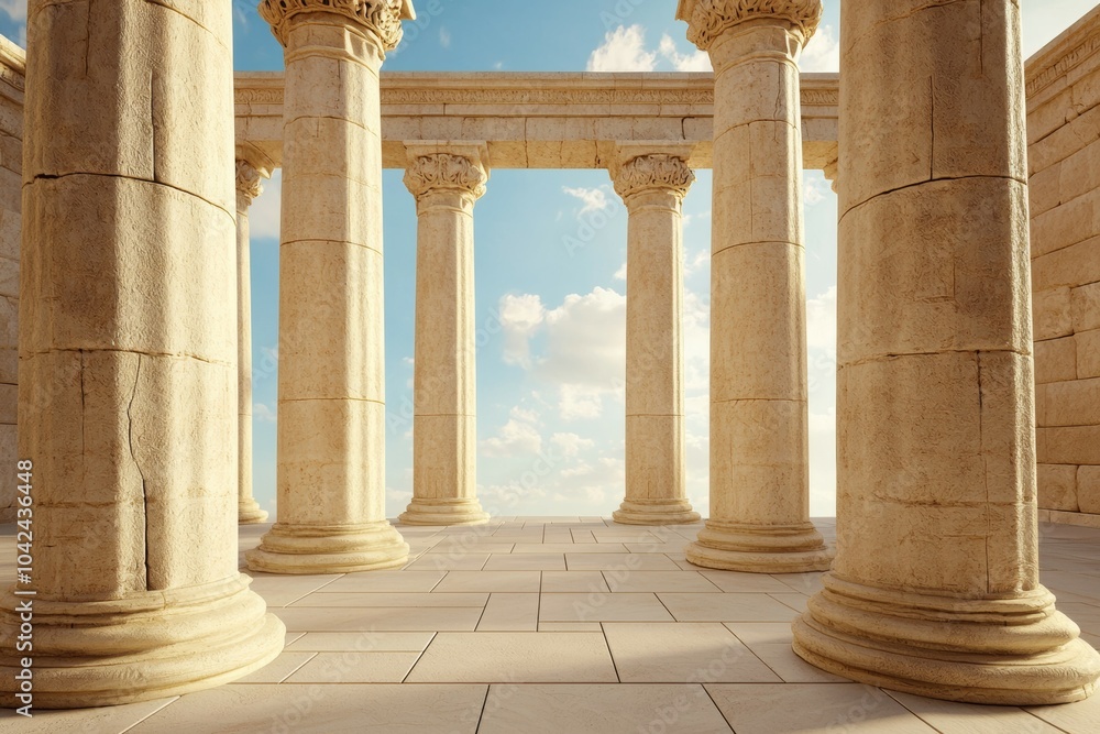 Poster a large, empty space with four pillars in the background