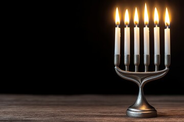 A candle holder with five candles lit on a dark background
