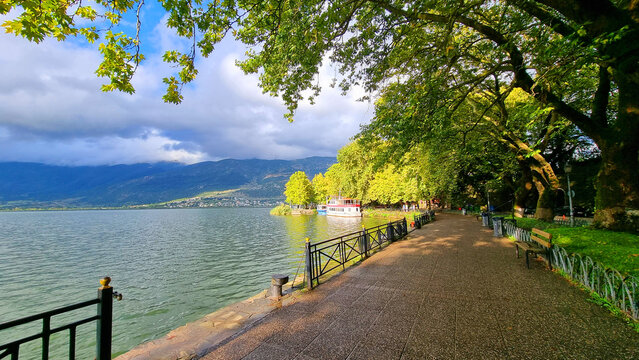 ioannina lake after rain in autumn greece