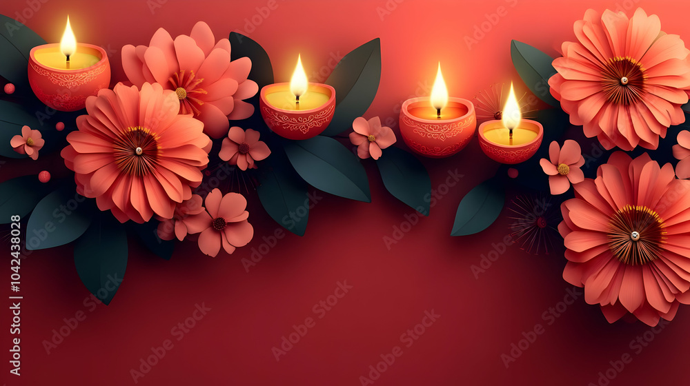 Sticker Paper Flowers and Candles - Festive Design for a Celebration