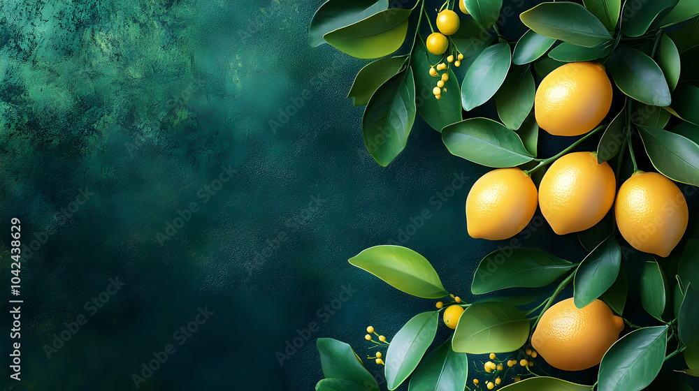 Canvas Prints Ripe Lemons Hanging From Branch, Green Leaves,  Citrus Fruit, Vibrant Colors