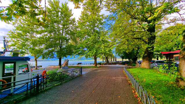 ioannina lake after rain in autumn greece