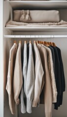 Minimalist Capsule Wardrobe Featuring High Fidelity Women's XL Sweaters in Neutral Tones. Generative AI