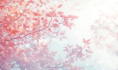 Obraz premium Soft, dreamy image of red leaves against a soft, white background.