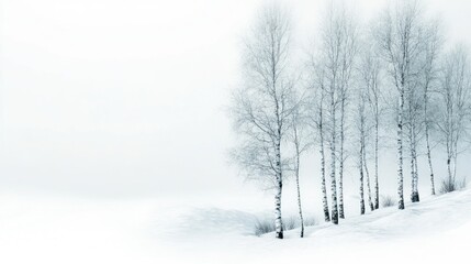 Obraz premium Birch trees stand in snowy field. Perfect for winter, nature, or serene themes.