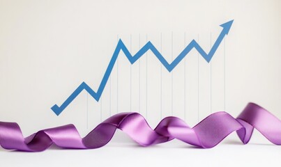 A rising graph accompanied by a purple ribbon, symbolizing growth and success.
