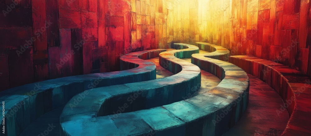 Aufkleber abstract curved path in a colorful textured wall with light at the end.